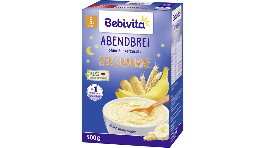 Bebivita Milchbreie ohne Zuckerzusatz Abendbrei Keks-Banane 500 g