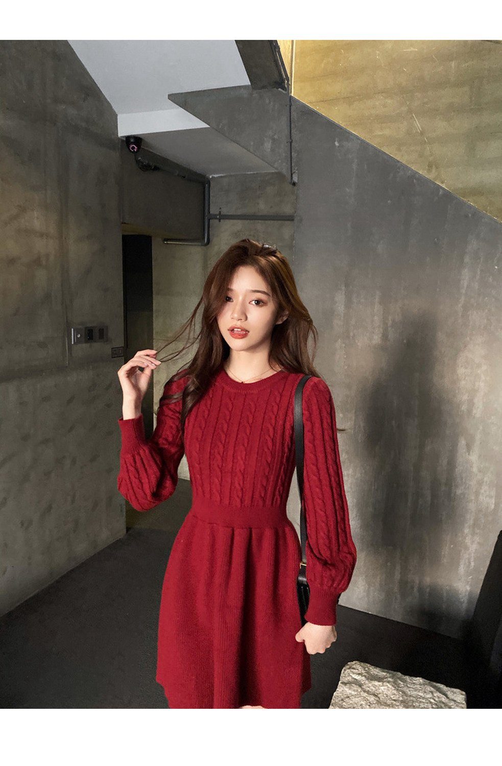 aikidio Stillkleid Strickkleid für Damen im Herbst und Winter mit gedrehten Nähten
