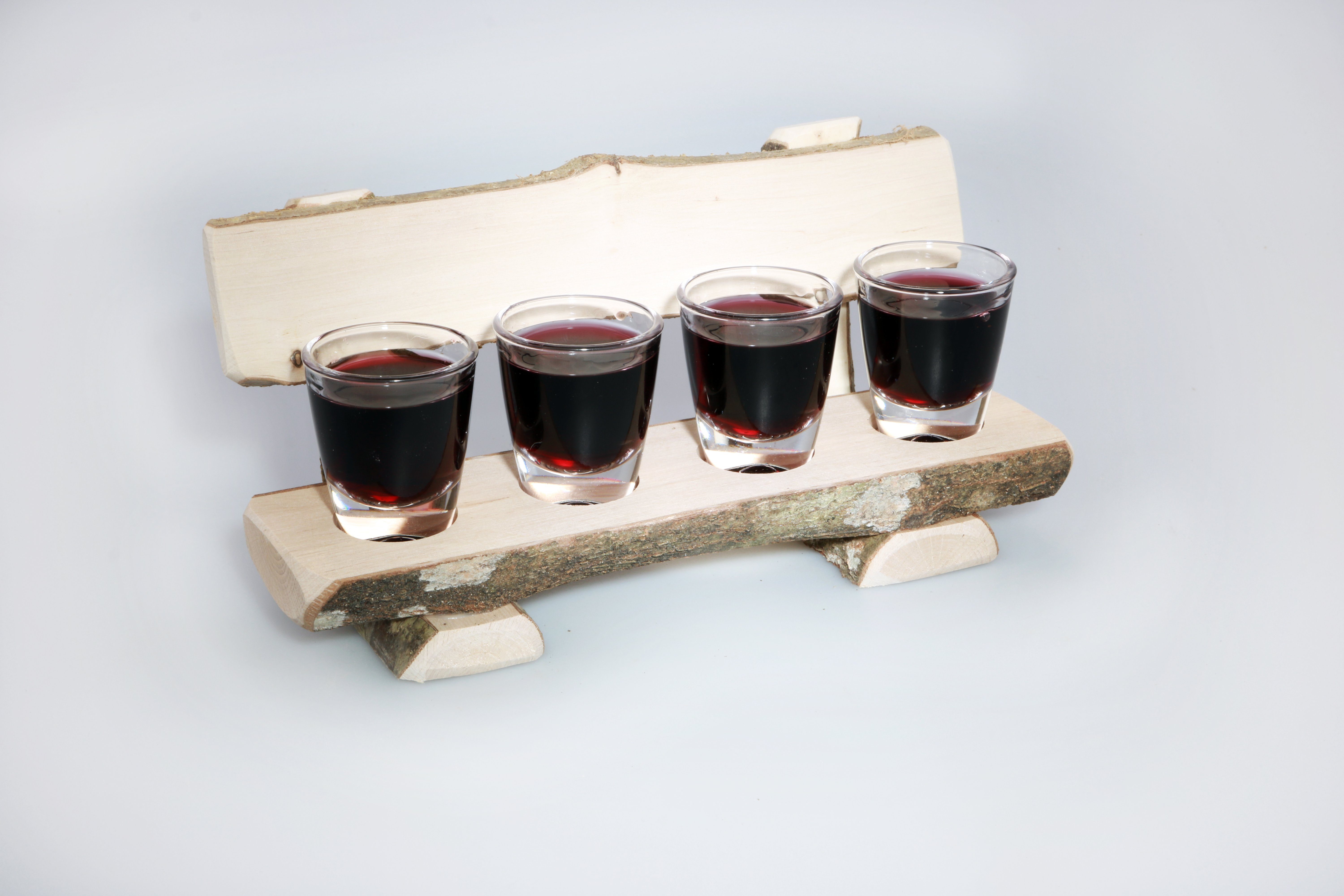 Deggelbam Geschenkbox Schnapsbank Holzbank mit 4 Stamperl