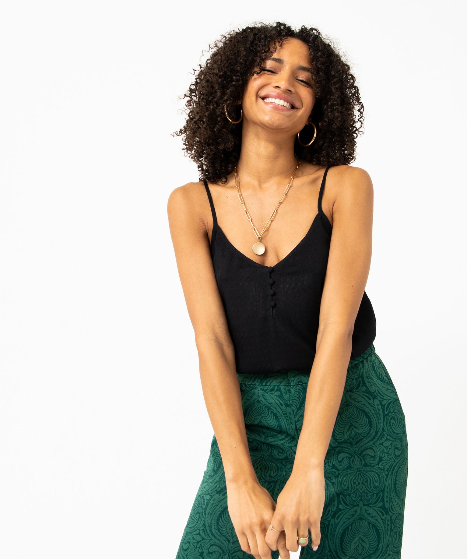 Blouse à bretelles en viscose unie et texturée femme bleu | GEMO
