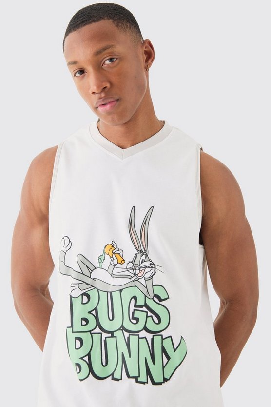 Oversize Mesh-Tanktop und Shorts mit lizenziertem Bugs Bunny Looney Tunes Print