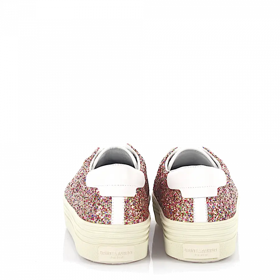Saint Laurent - Sneaker low Kalbsleder Glitzer weiß bunt - pink