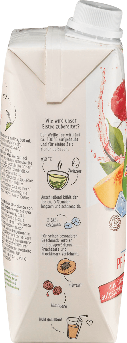 Eistee, weißer Tee mit Pfirsich & Himbeere, 500 ml