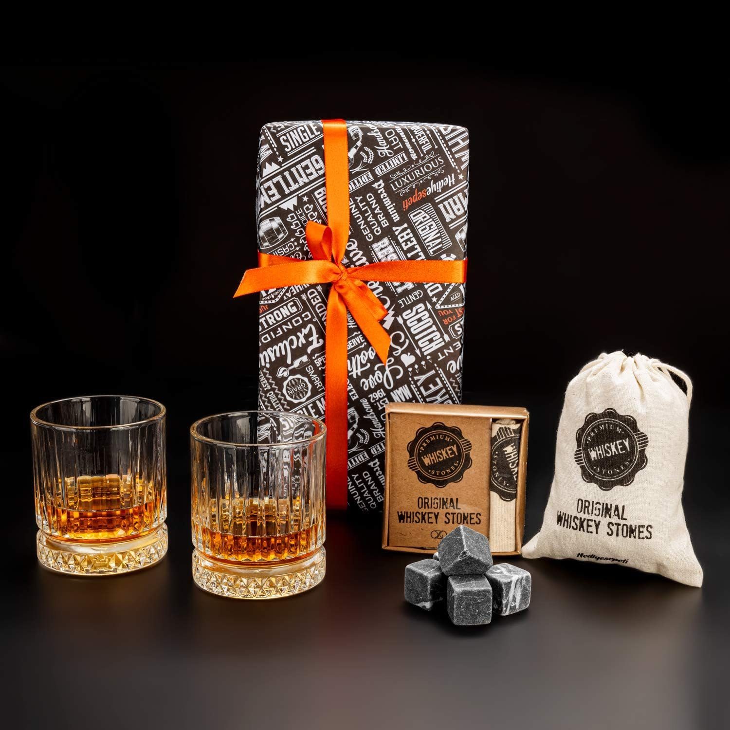 Hediyesepeti Cocktail-Set Whisky Stones Set mit 12 Marmor Eiswürfeln und 2 Gläsern inklusive, (12-tlg)