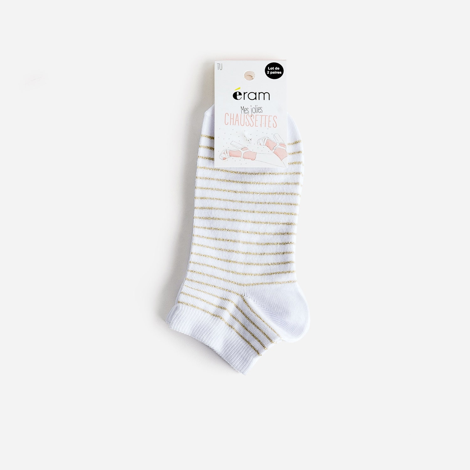 Chaussettes courtes blanches et à rayures dorées
