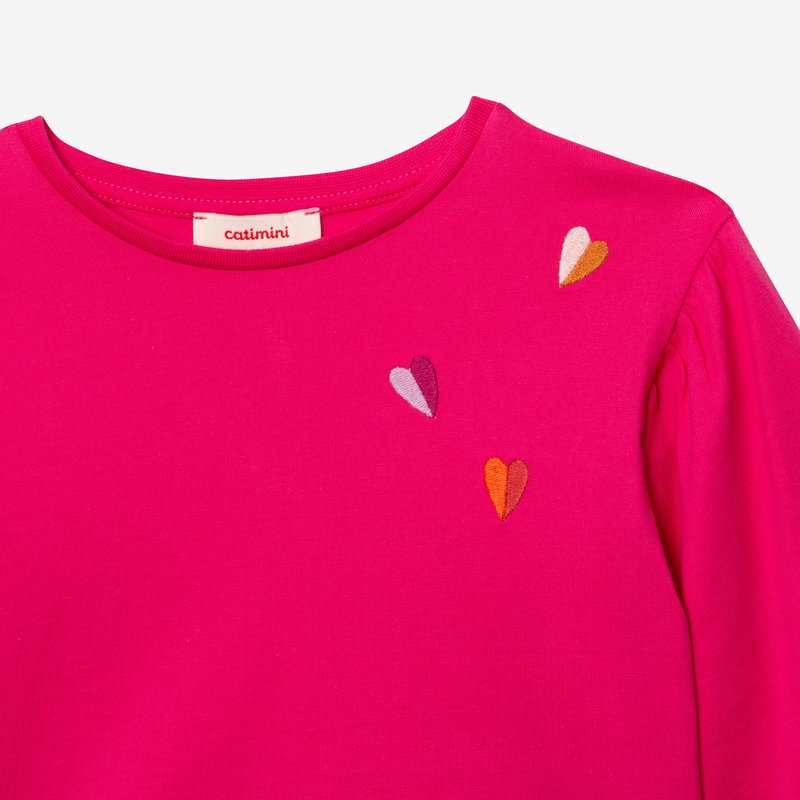 T-shirt fille coeurs rose en coton recyclé Catimini