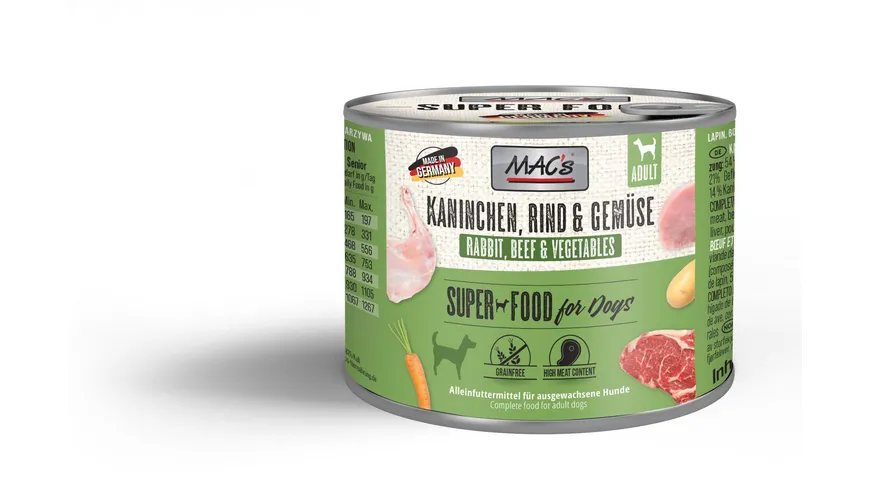MAC's DOG Hundenassfutter Kaninchen, Rind & Gemüse 200 g