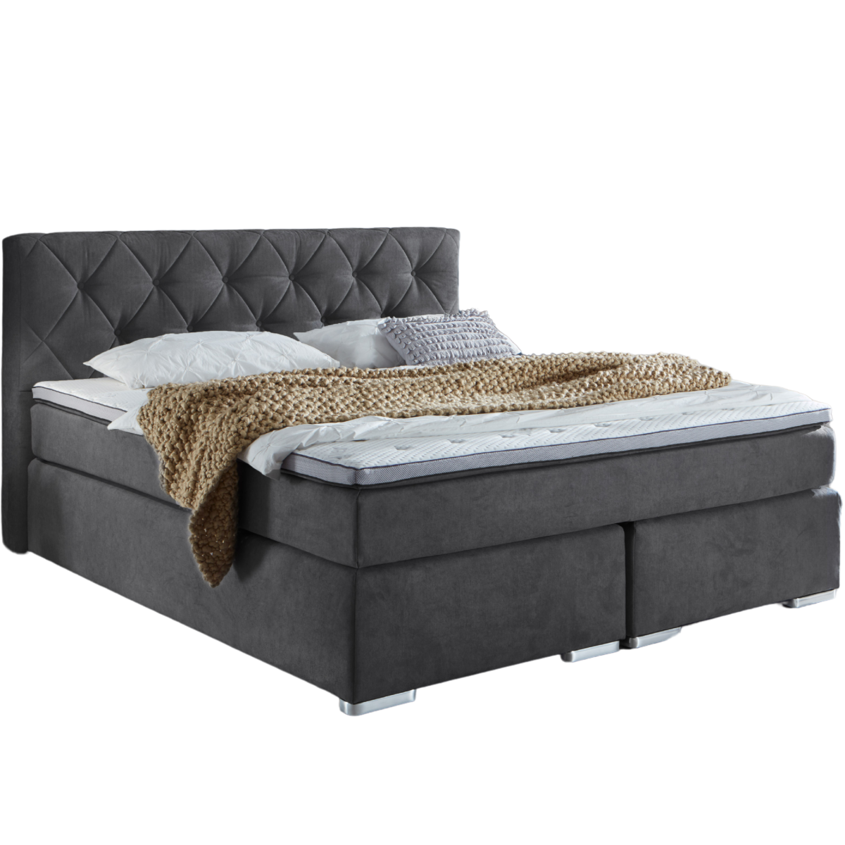 Sun Garden Boxspringbett Baker Grau 180 x 200 cm