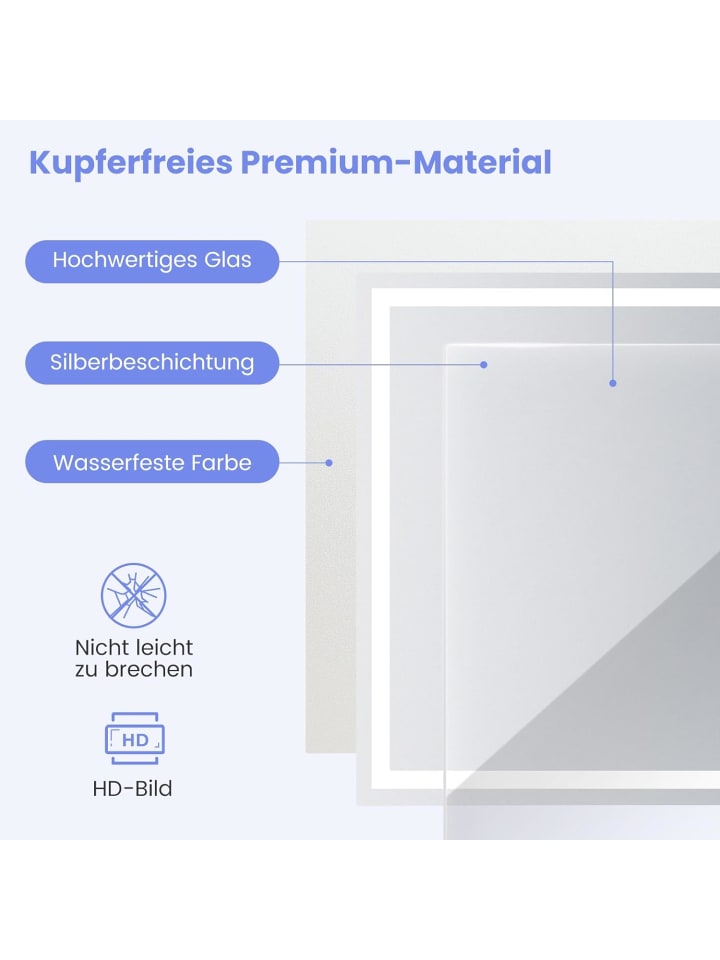 COSTWAY Badspiegel LED Anti-Beschlage in Silber günstig kaufen onesize