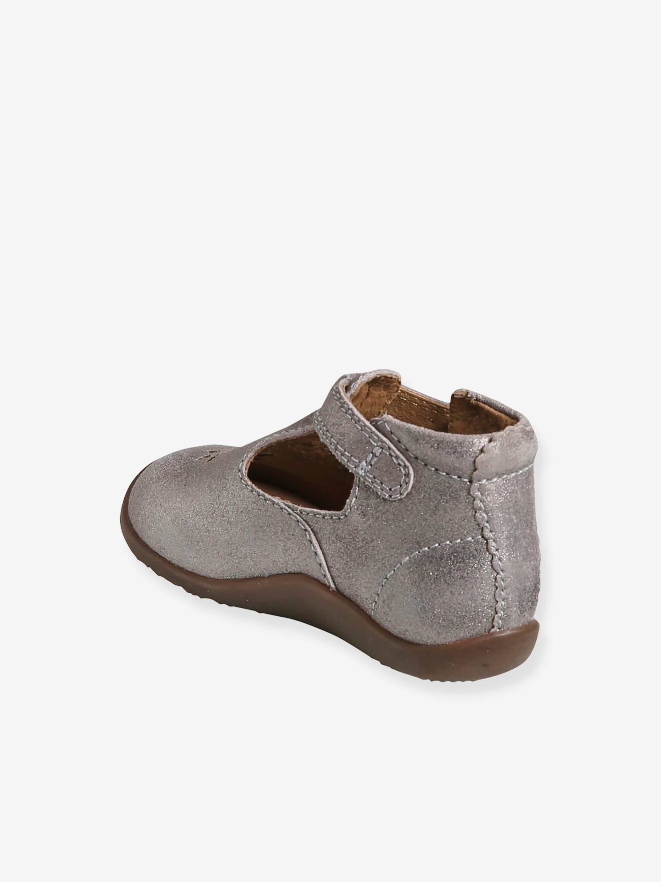 Vertbaudet Mädchen Baby Lauflernschuhe, Glanzeffekt - taupe metallic