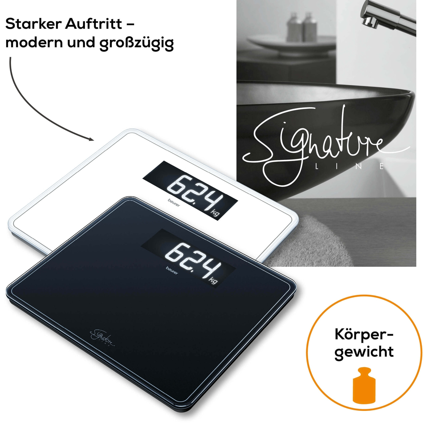 Beurer Glaswaage GS 410 SignatureLine White-Personenwaage aus Glas im edlen Design & großer Zifferngröße - bis 200 kg