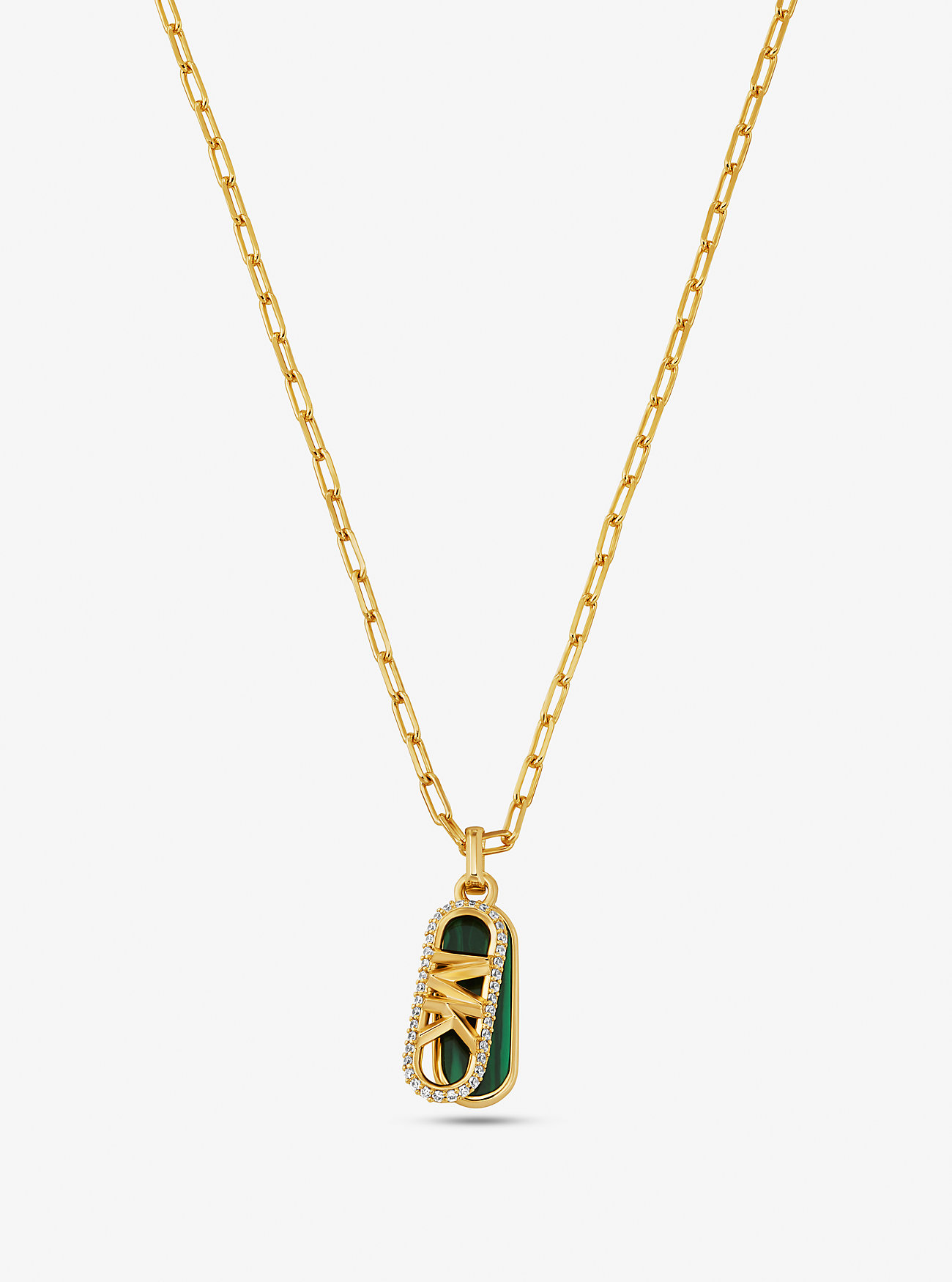Precious Metal-Plated Brass and Acetate Pavé Empire Logo Necklace - GOLD