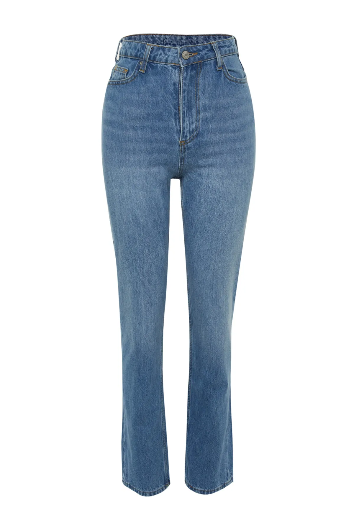 Trendyol Collection  Blaue, gerade Jeans mit hoher Taille TWOSS22JE0653