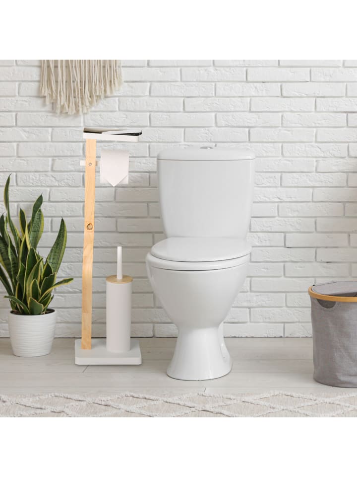 relaxdays WC Garnitur in Weiß/ Natur - (B)23 x (H)80,5 x (T)18 cm günstig kaufen onesize