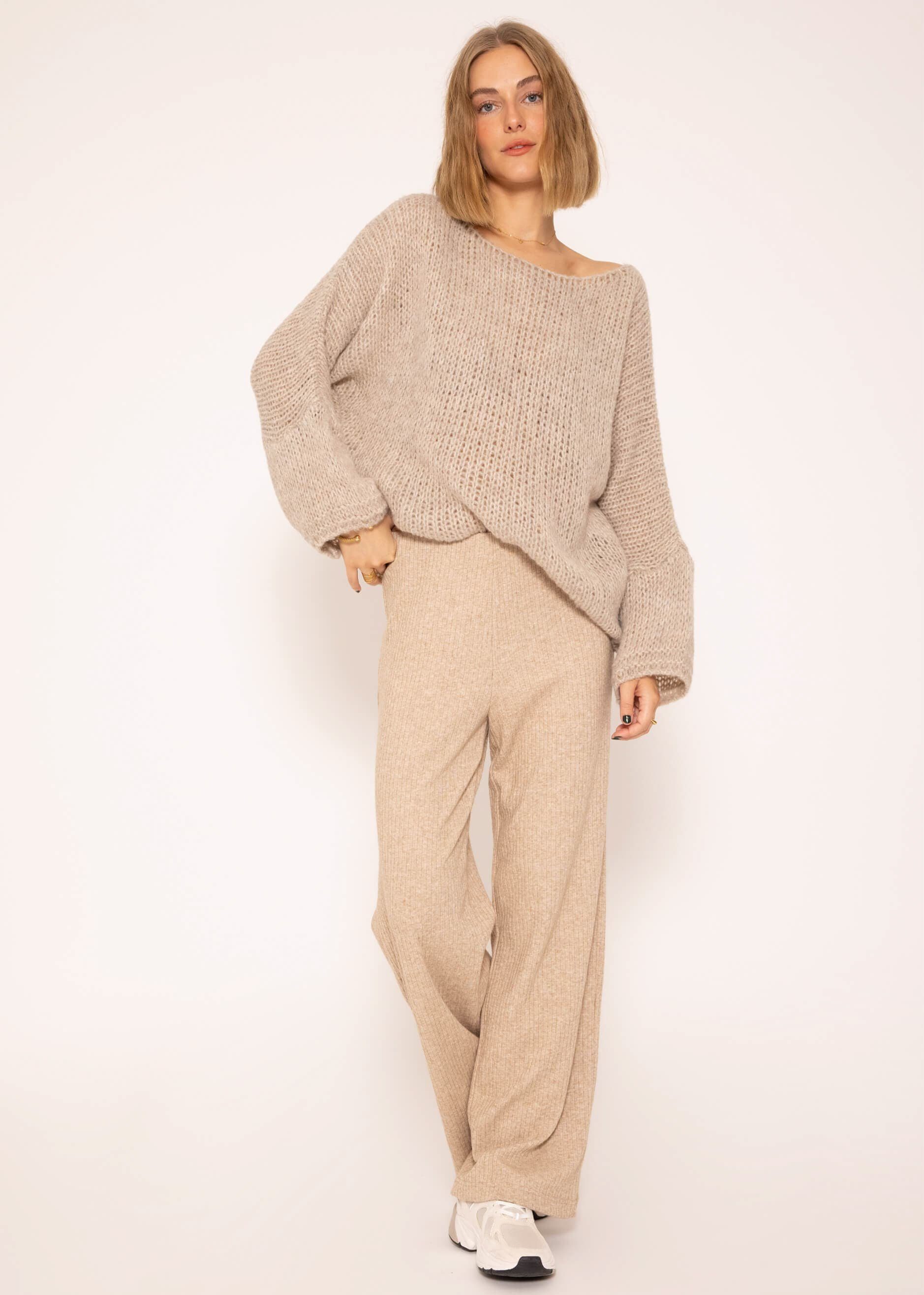 SASSYCLASSY Strickpullover Oversize Pullover Damen aus weichem Grobstrick Lässiger Strickpullover lang mit Rundhals-Ausschnitt, Made in Italy