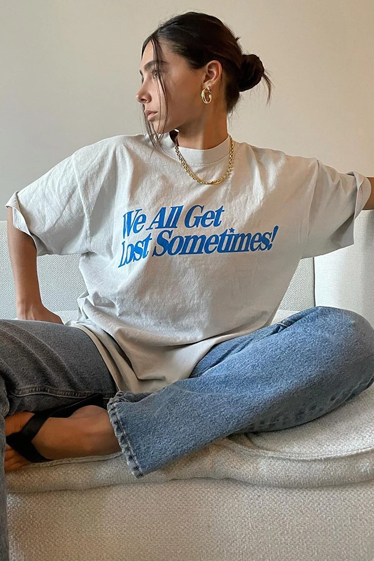 Madmext  Ecru bedrucktes Oversize-T-Shirt Mg1532