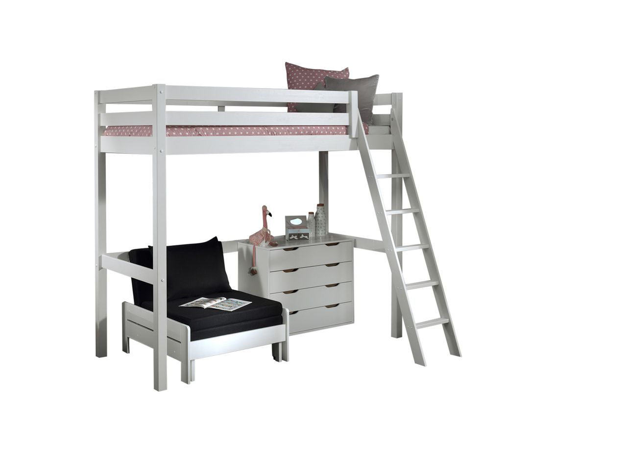 VIPACK Hochbett mit Liegefläche 90 x 200 cm inkl. Sesselbett und Schubladen Kommode