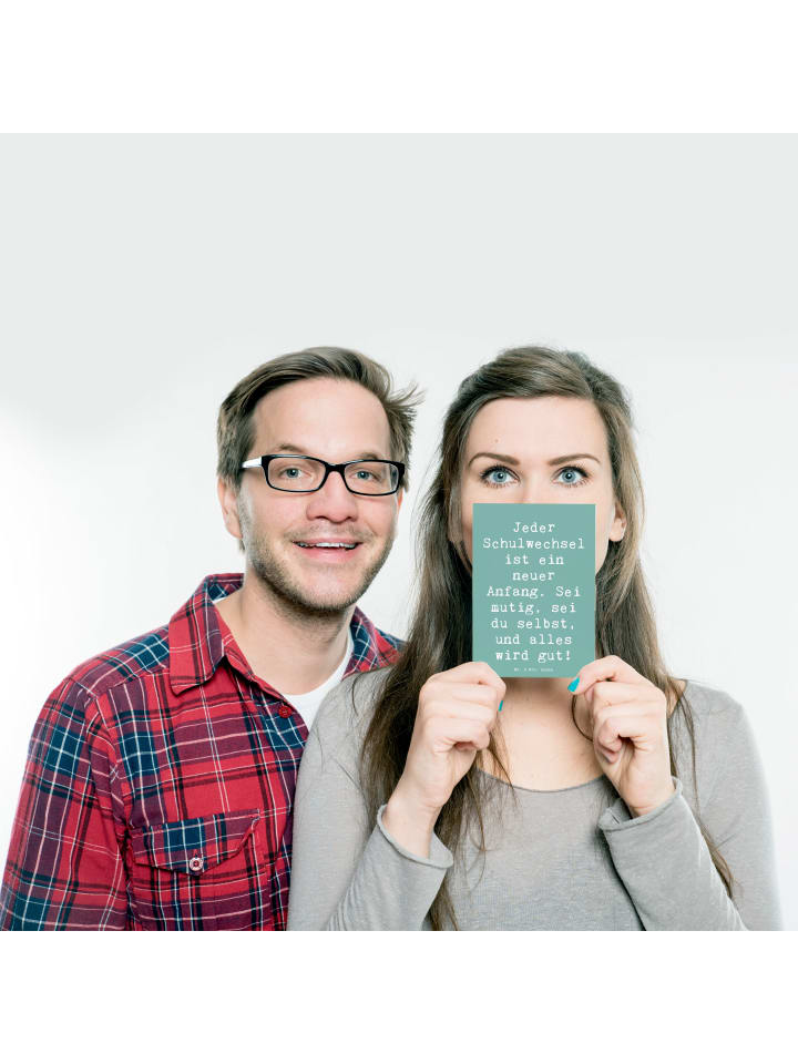 Mr. & Mrs. Panda Postkarte Spruch Einen Schulwechsel bewältigen ... in Meeresbrise günstig kaufen onesize