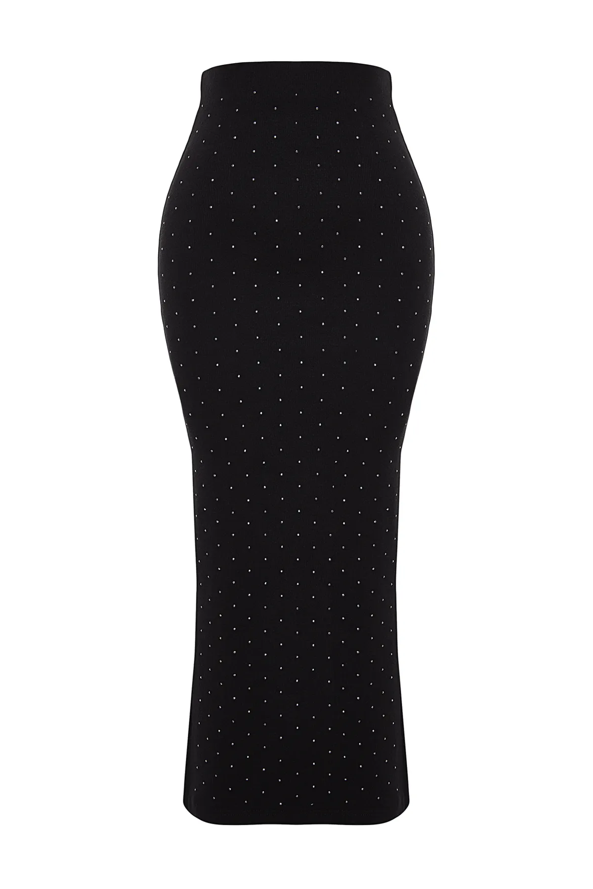 Trendyol Collection  Schwarzer geklebter Stein Midi-Strickrock TWOAW24ET00243