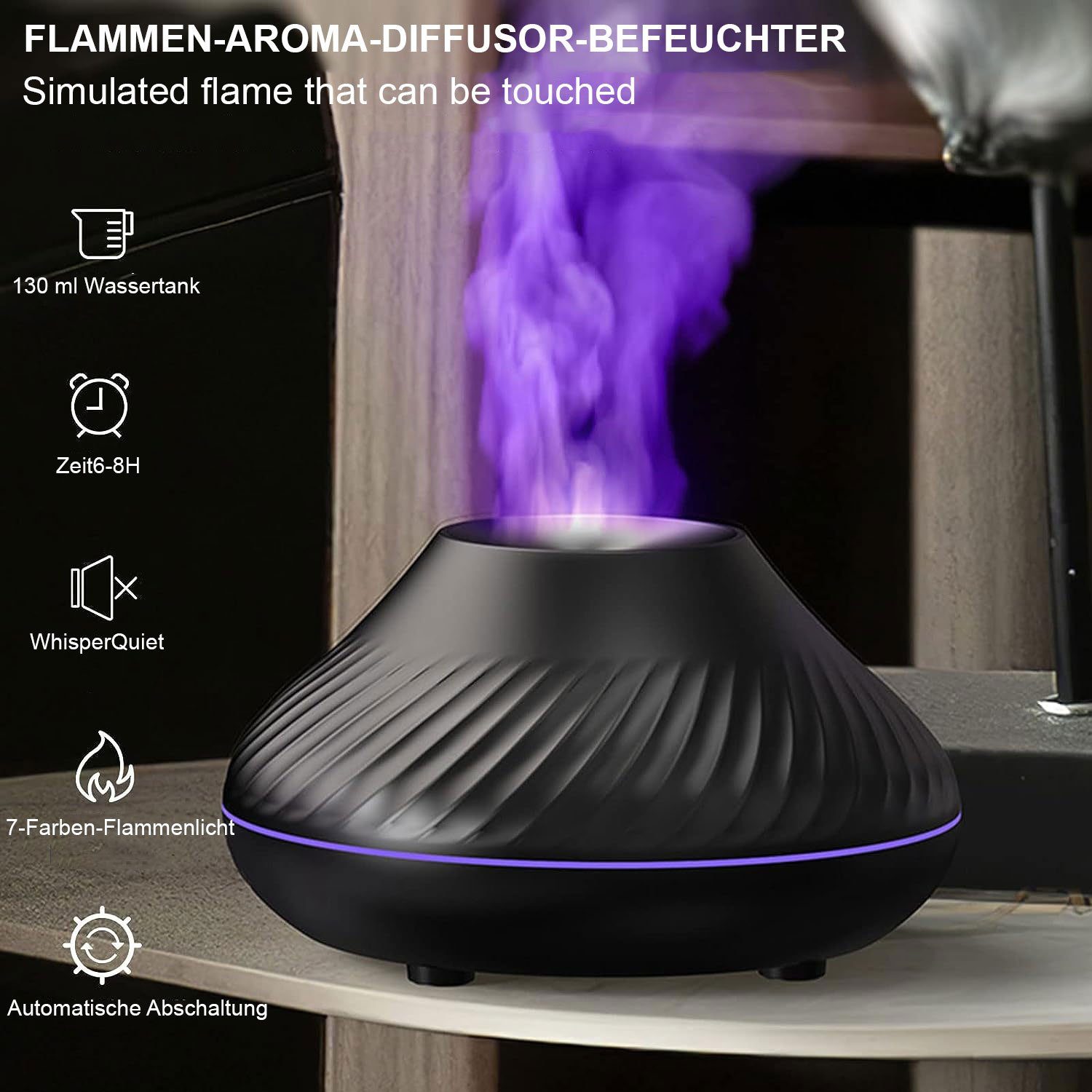 Sarfly Luftbefeuchter Flammen Aroma Diffuser, Ätherische Öle Diffuser 7-farbigem Nachtlicht