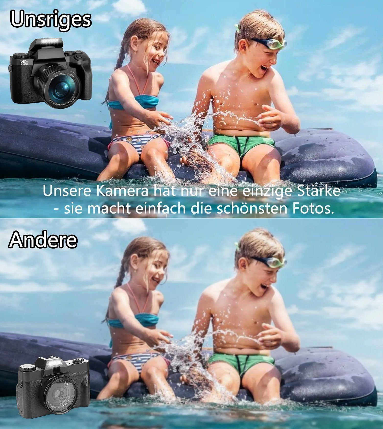 Fine Life Pro W5 Digitalkamera 64MP Kompaktkamera Superzoom-Kamera (64 MP, 16x opt. Zoom, WLAN (Wi-Fi), inkl. 4K 64MP Digitalkamera, Kostenlose 64GB Speicherkarte, Inklusive Handtasche)