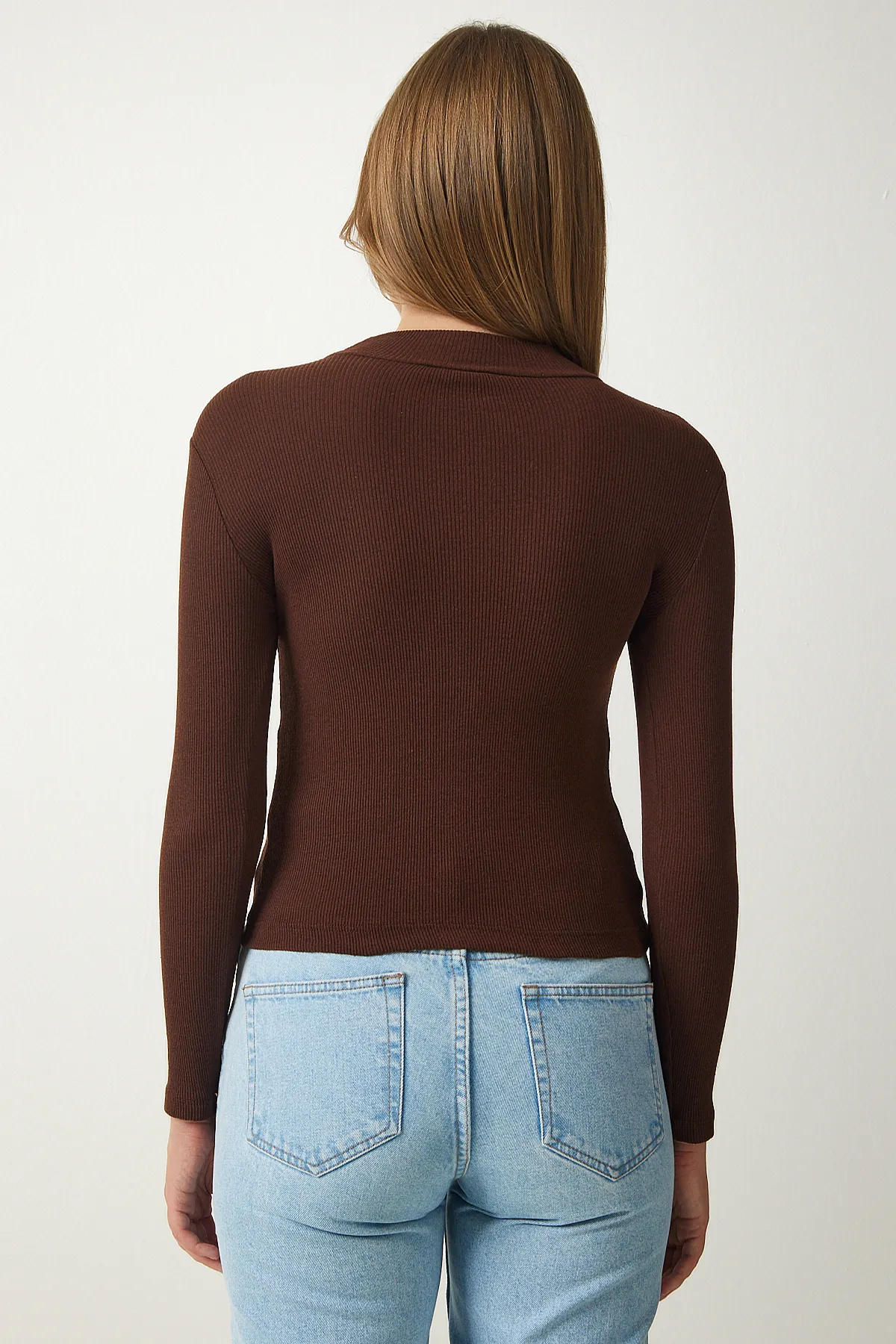 Happiness İstanbul  Braune Biscuit-Strickbluse mit Rollkragen im 2er-Pack für Damen GT00053
