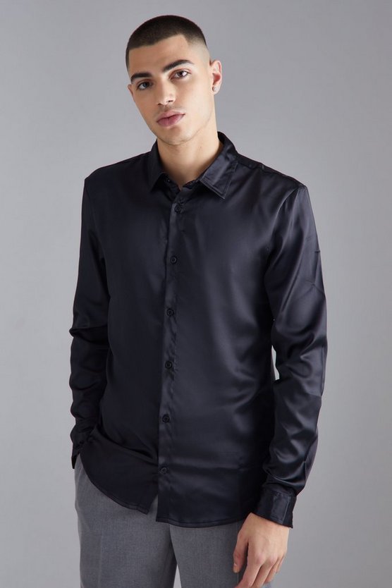 Langärmliges Slim-Fit Satin-Hemd