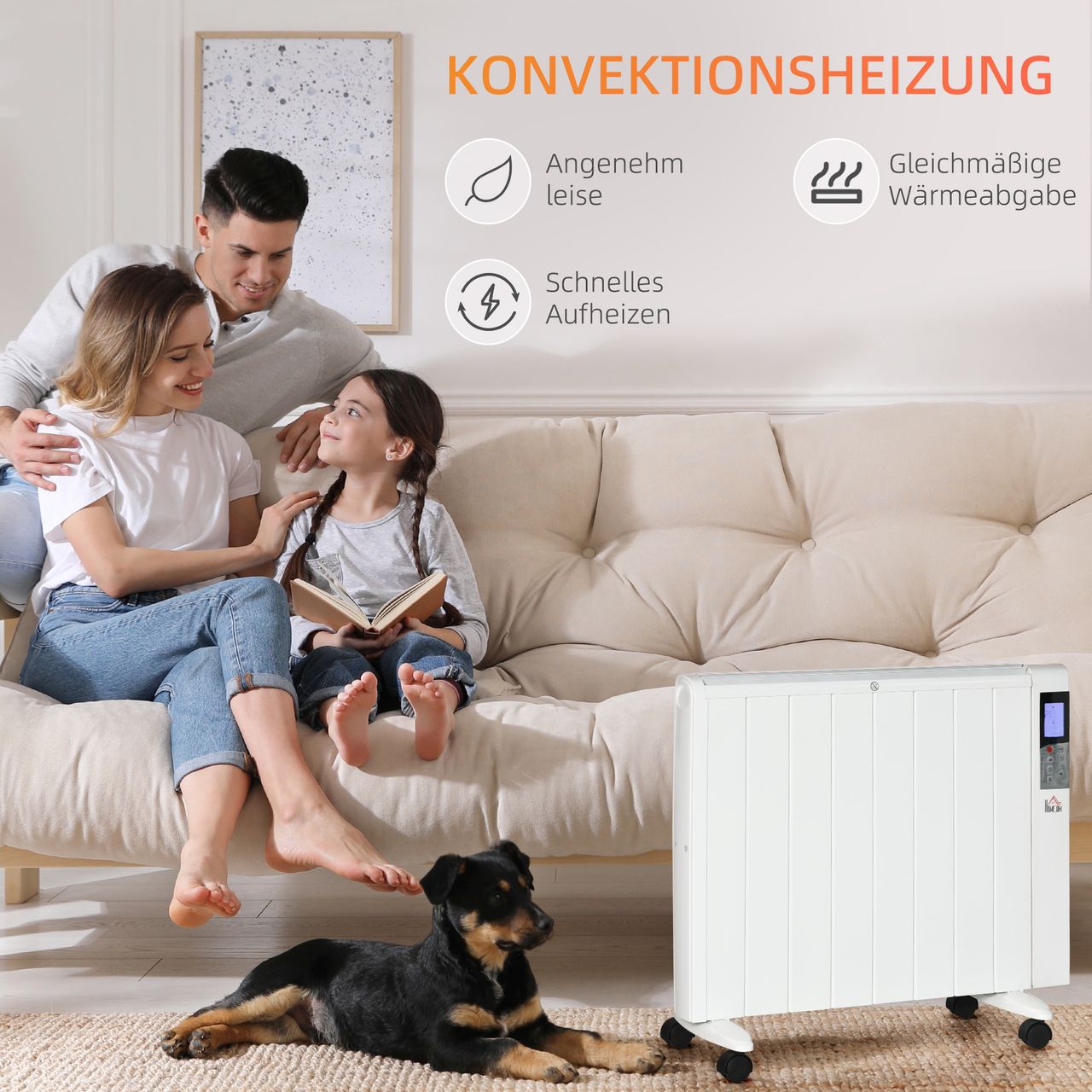 HOMCOM 4 Modi Heizlüfter Elektroheizung mit LCD-Display 2000W Heizkörper 2 Heizstufen mit Luftheizung mit Fernbedienung Überhitzung & Umkippen Schutz für 15 m² Räume Weiß 75 x 7,5 x 58,5cm