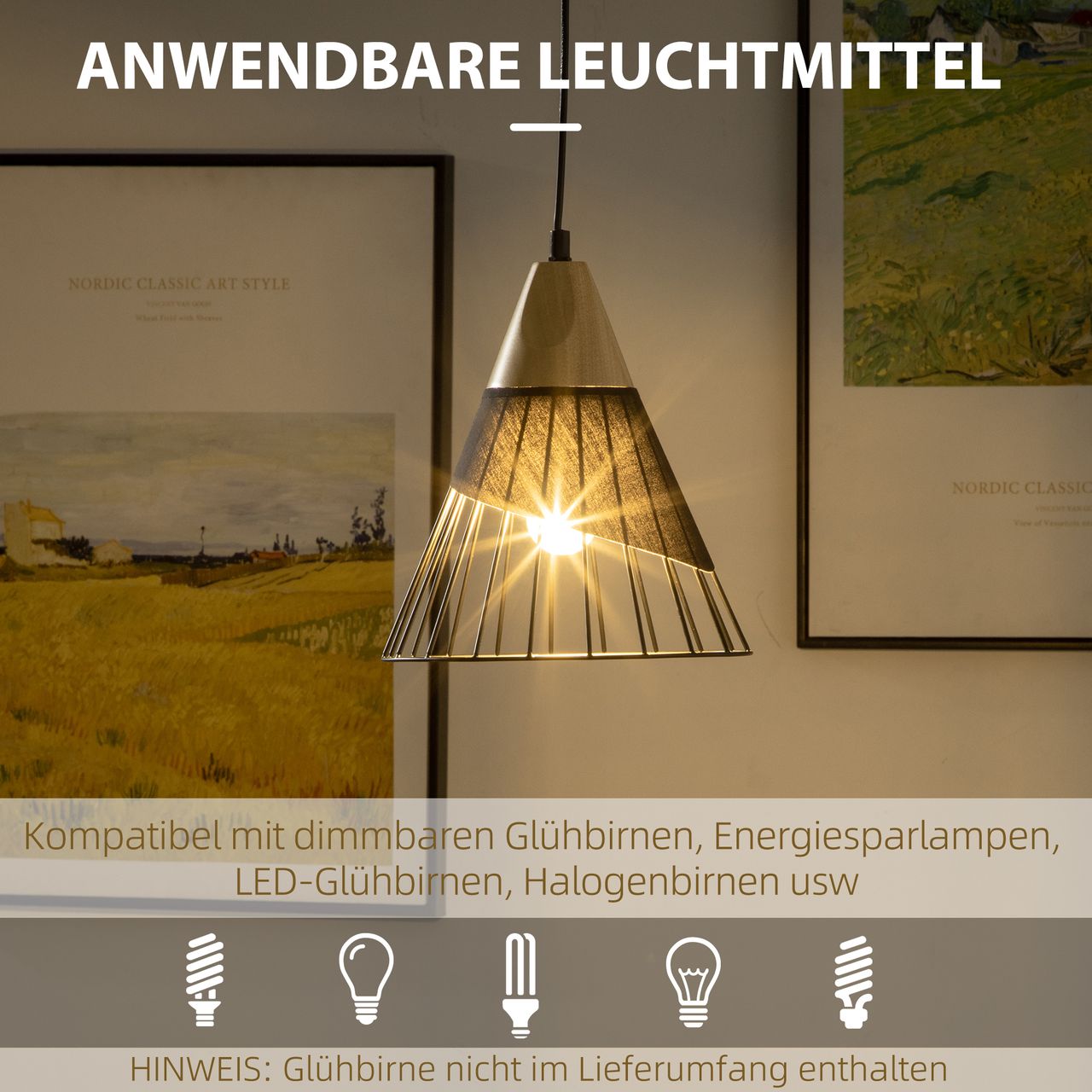 HOMCOM 40 W Hängeleuchte Deckenlampe mit E27 Sockel für Wohnzimmer, Flur Schwarz
