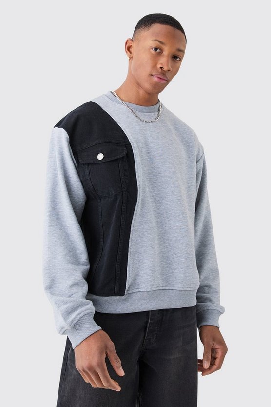 Kastiges gespleißtes Oversize Sweatshirt aus Jersey und Denim