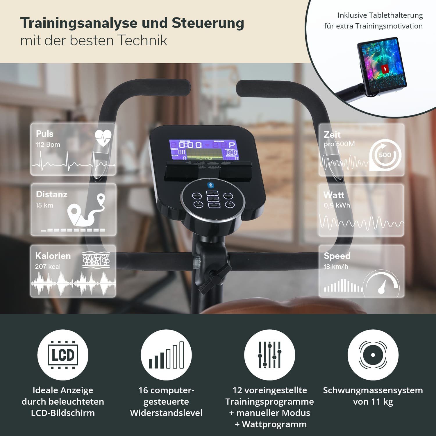 Skandika Ergometer Hometrainer Vinneren (schwarz/gold), Design Hometrainer, Fitness Fahrrad
