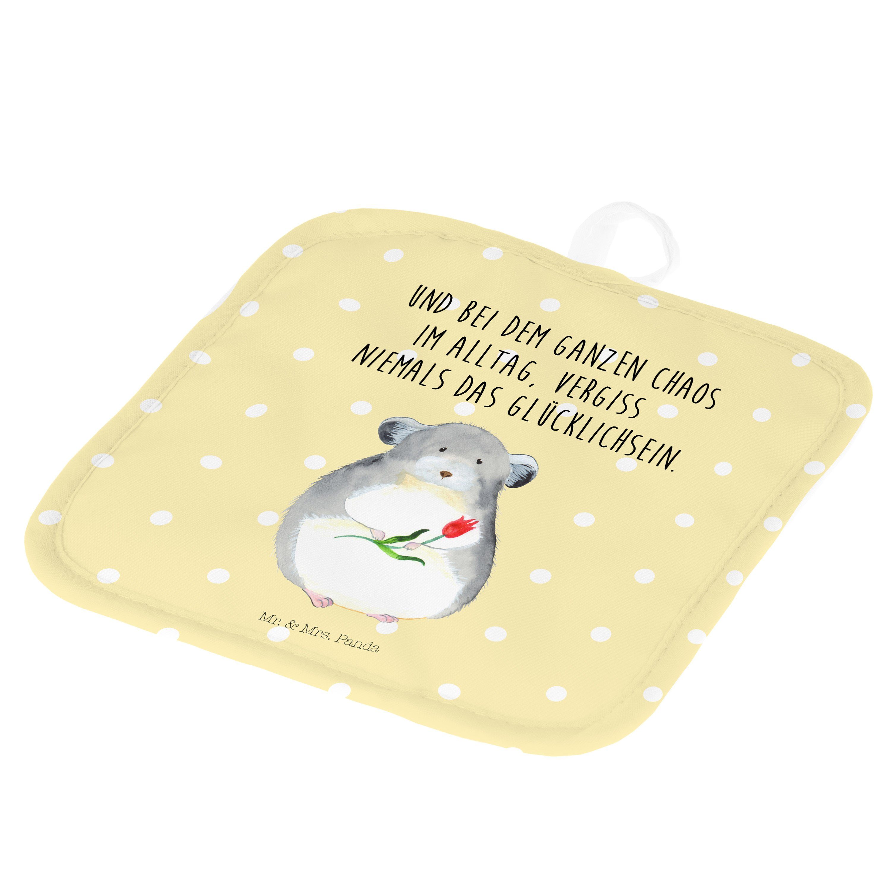 Mr. & Mrs. Panda Topflappen Chinchilla mit Blume - Gelb Pastell - Geschenk, Topflappen, Tiere, Gu, (1-tlg)