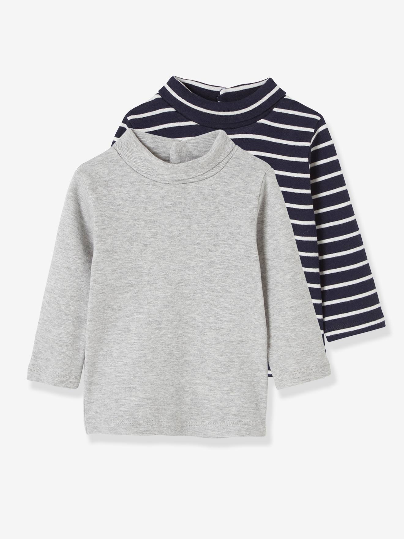 Lot de 2 sous-pulls bébé garçon BASICS gris clair chine