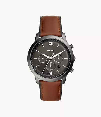 Fossil Herrenuhr Neutra Chronograph Leder Rotbraun