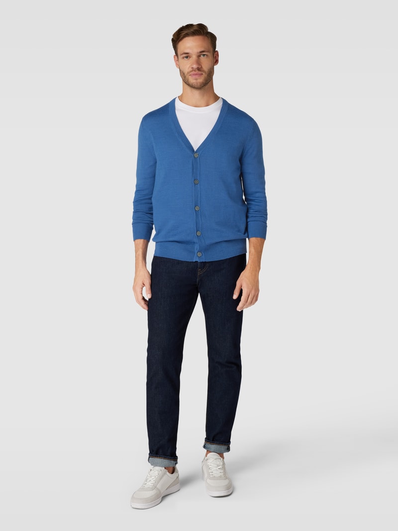 Strickjacke mit V-Ausschnitt und Knopfleiste in jeans meliert