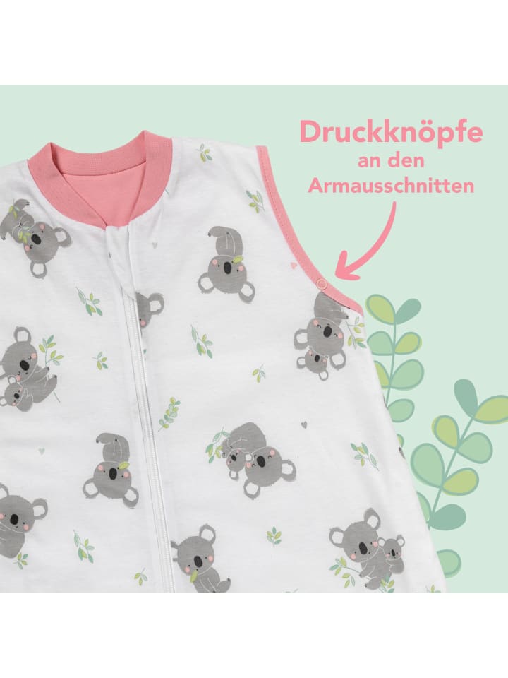 Schlummersack Schlafsack mit Füßen und umklappbaren Bündchen 1.0 TOG in Rosa-Weiß günstig kaufen