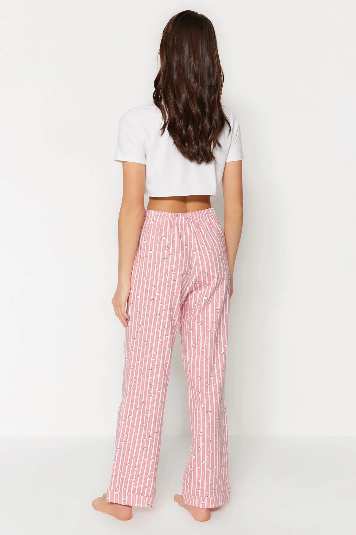 Trendyol Collection  Gestreifte gestrickte Pyjamahose aus rosa Baumwolle THMSS23PJ00002