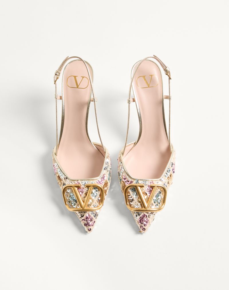 Sapato de salto VLogo Signature Slingback com bordado de losangos 80mm