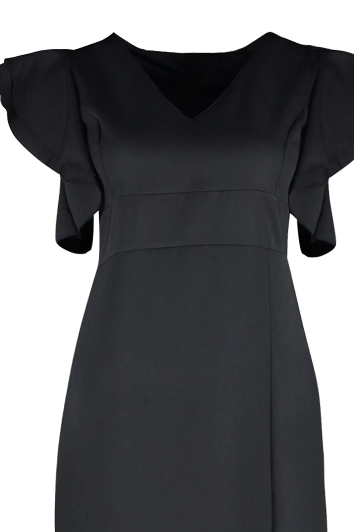 Trendyol Curve  Schwarzes, figurbetontes Kleid mit gewebtem Ärmeldetail TBBSS22AH00042