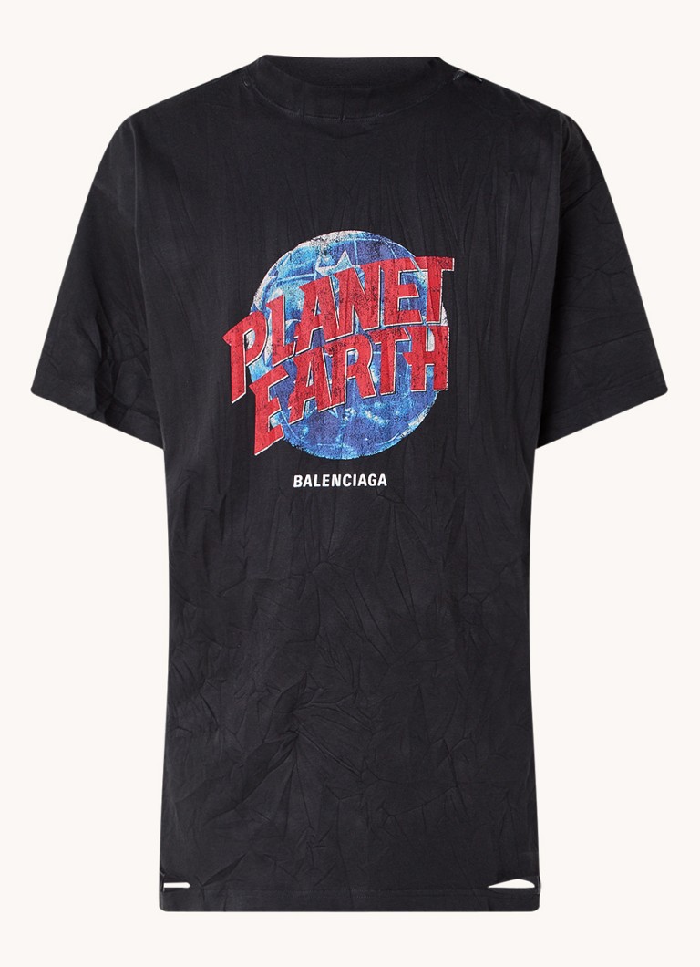 Balenciaga Oversized T-shirt with logo and destroyed finish