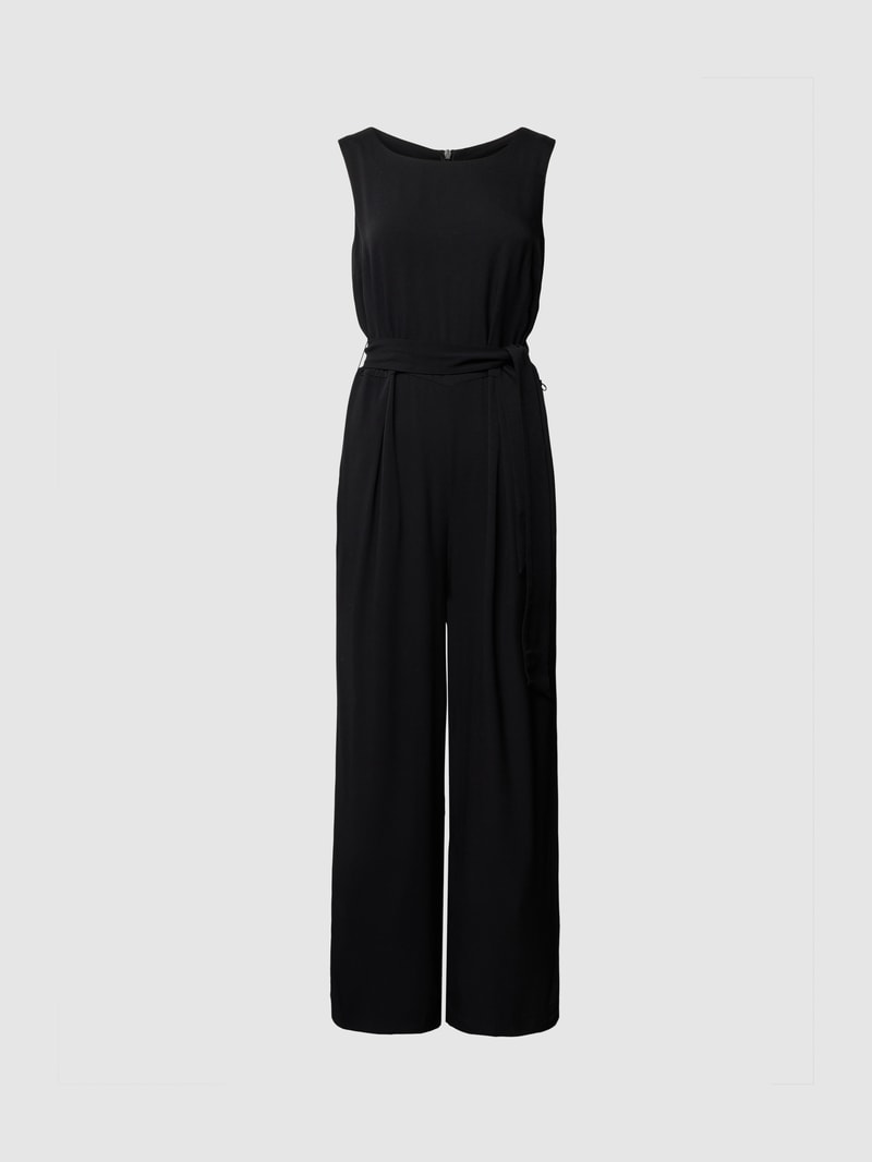 Jumpsuit aus Viskose mit Bindegürtel in schwarz