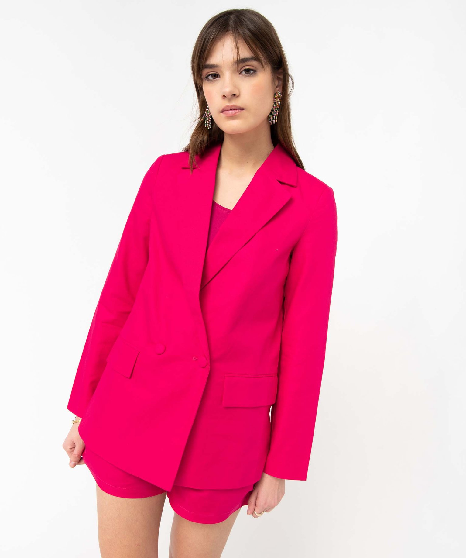Veste blazer femme en lin à fermeture croisée rose | GEMO