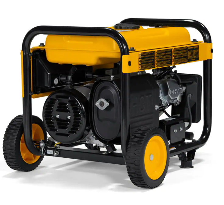 Gerador portátil a gasolina DEWALT de 4000 W com partida manual, motor de alta qualidade, tomadas protegidas e sistema de proteção contra monóxido de carbono.