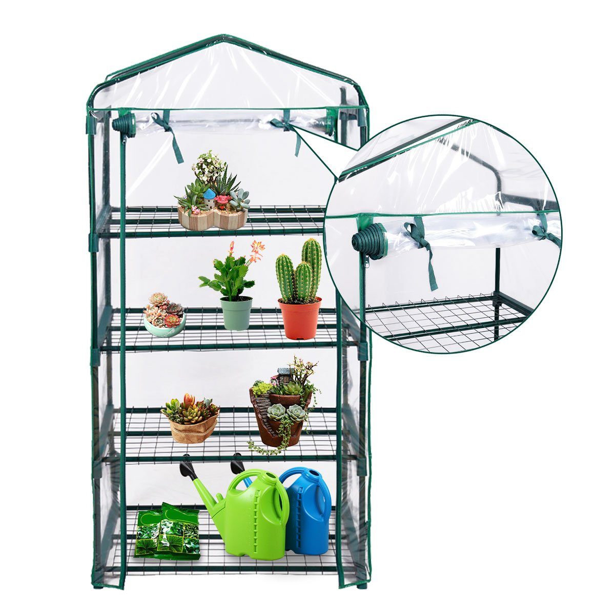 COSTWAY Gewächshaus, Mini Gartenhaus mit Reißverschluss, 69x49x160cm