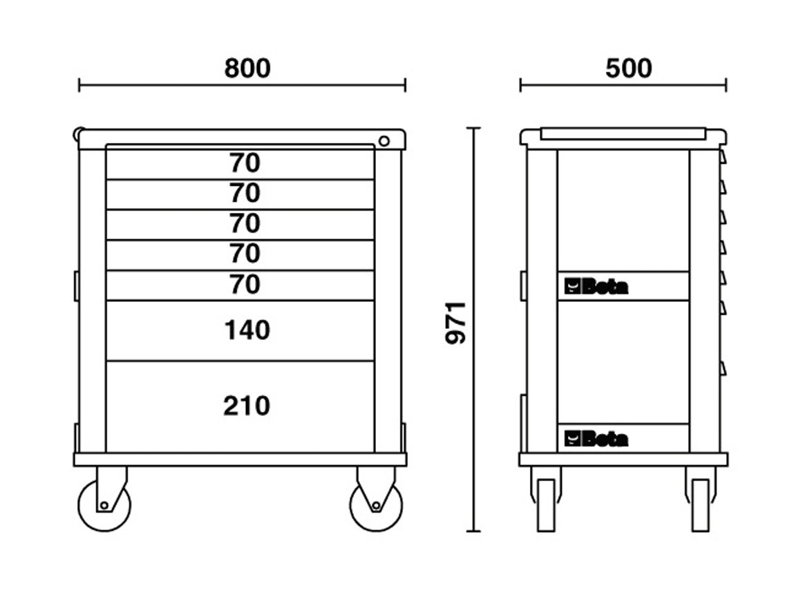 Beta 039000001 C39-7/O tool trolley with 7 drawers orange