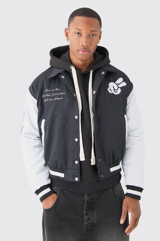 Kastige Twill Jacke mit Stickerei und Kragen