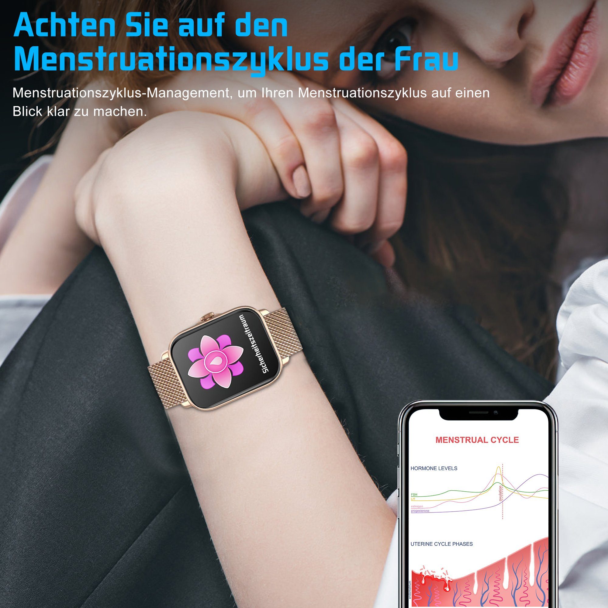 Tisoutec Smartwatch Damen Herren Smartwatch (Fitnessuhr mit Telefonfunktion/WhatsApp Notiz,Smartwatch Fitness Tracker Uhr IP67 Wasserdicht,1.83
