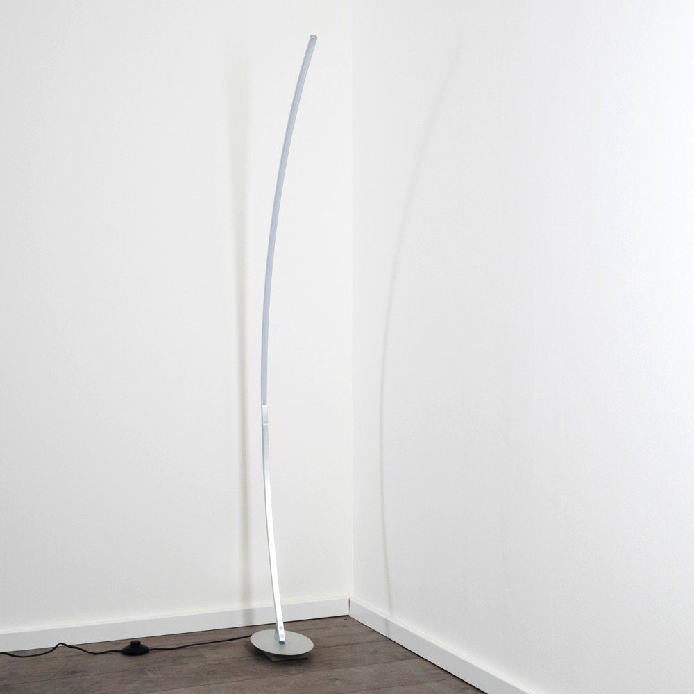 hofstein Stehlampe Brie LED Designer Standlampe in Aluminiumgebürstet, Stehleuchte mit Fußschalter und Kabel, Leselampe, LED 1100 Lumen