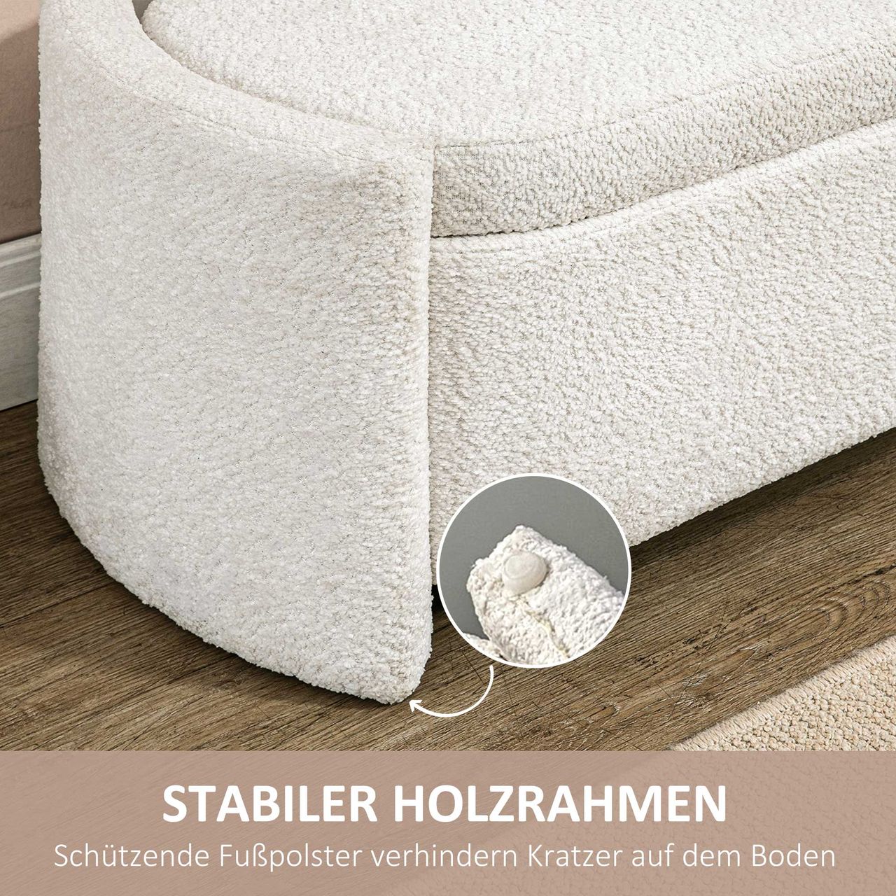 HOMCOM Sitzbank, Bettbank mit Stauraum, Polsterbank mit Deckel, Samtoptik, Creme