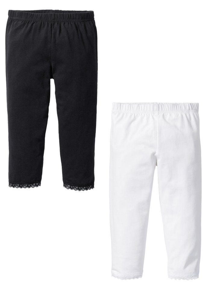 Mädchen Caprileggings mit Spitzensaum (2er Pack)